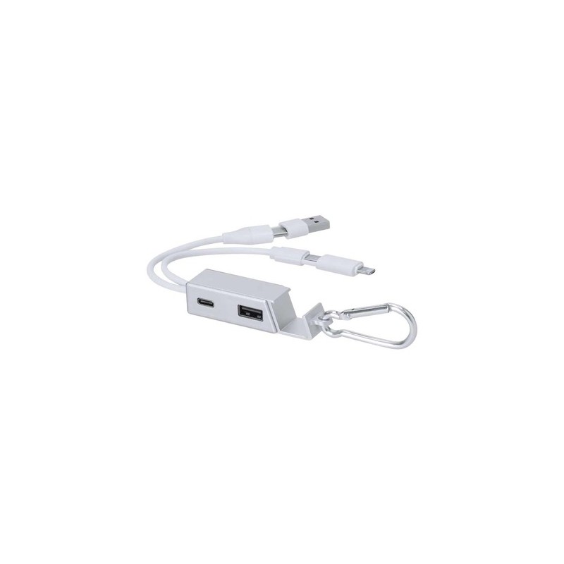 Chargeur USB personnalisé pas cher Leony Matières : aluminium recyclé  Couleurs : argenté marquage laser ultra précis