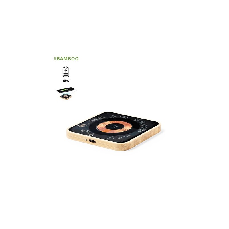 Chargeur sans fil Éco-responsable Personnalisé 15W - Gaussian Matières : bambou