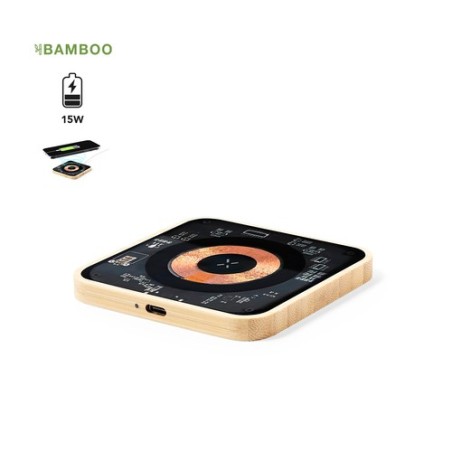 Chargeur sans fil Éco-responsable Personnalisé 15W - Gaussian Matières : bambou