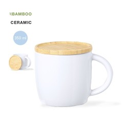 Tasse en Céramique Éco-responsable avec Couvercle en Bambou Personnalisée Zenara Matières : bambou Couleurs : blanc 2