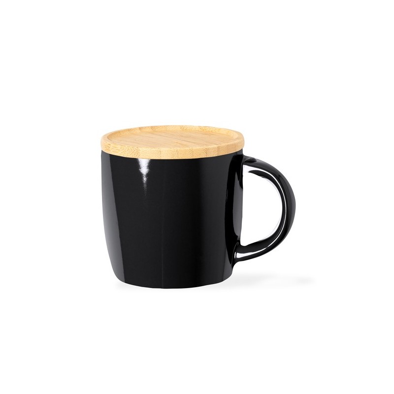 Tasse en Céramique Éco-responsable avec Couvercle en Bambou Personnalisée Zenara Matières : bambou Couleurs : blanc marquage las