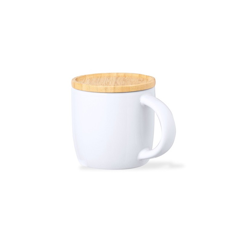 Tasse en Céramique Éco-responsable avec Couvercle en Bambou Personnalisée Zenara Matières : bambou Couleurs : blanc livraison ex