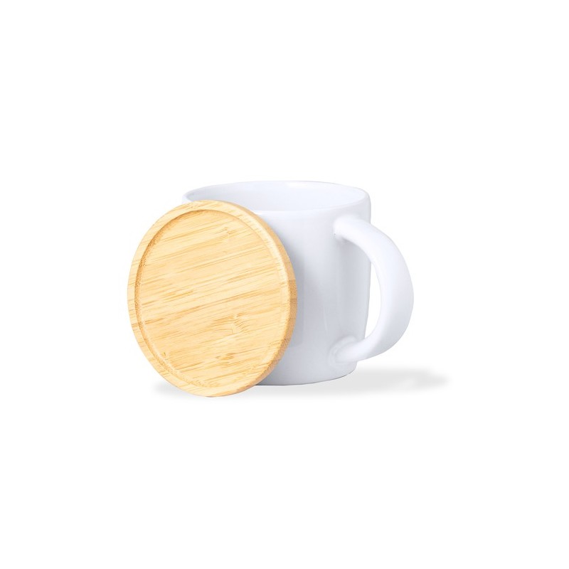 Tasse en Céramique Éco-responsable avec Couvercle en Bambou Personnalisée Zenara Matières : bambou Couleurs : blanc cadeau colla