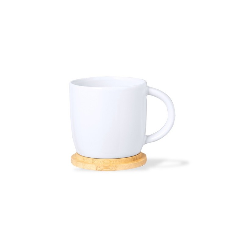 Tasse en Céramique Éco-responsable avec Couvercle en Bambou Personnalisée Zenara Matières : bambou Couleurs : blanc accessoire é