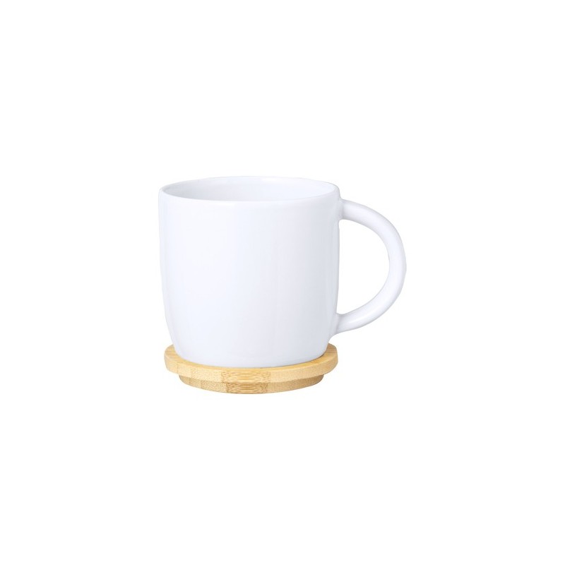 Tasse en Céramique Éco-responsable avec Couvercle en Bambou Personnalisée Zenara Matières : bambou Couleurs : blanc impression l