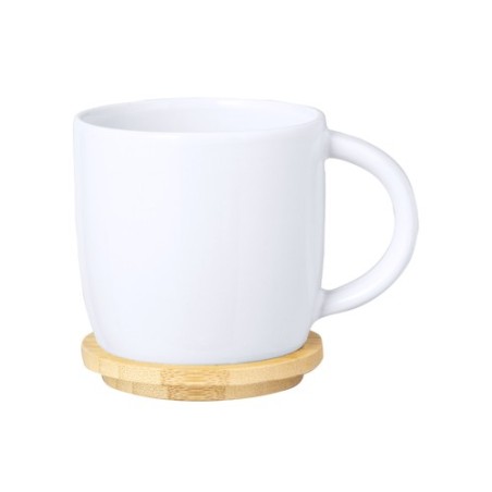 Tasse en Céramique Éco-responsable avec Couvercle en Bambou Personnalisée Zenara Matières : bambou Couleurs : blanc impression l