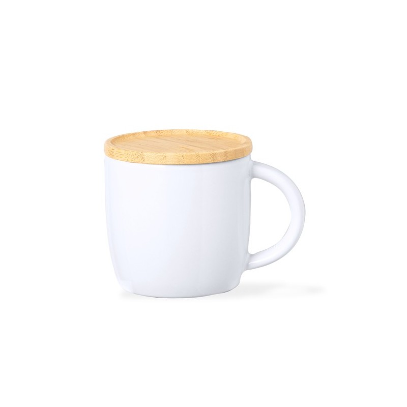 Tasse en Céramique Éco-responsable avec Couvercle en Bambou Personnalisée Zenara Matières : bambou Couleurs : noir impression ha