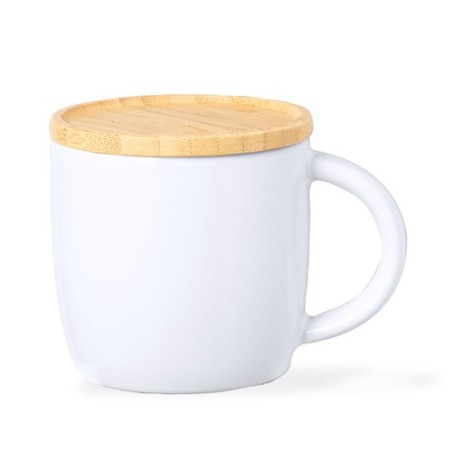 Tasse en Céramique Éco-responsable avec Couvercle en Bambou Personnalisée Zenara Matières : bambou Couleurs : noir impression ha