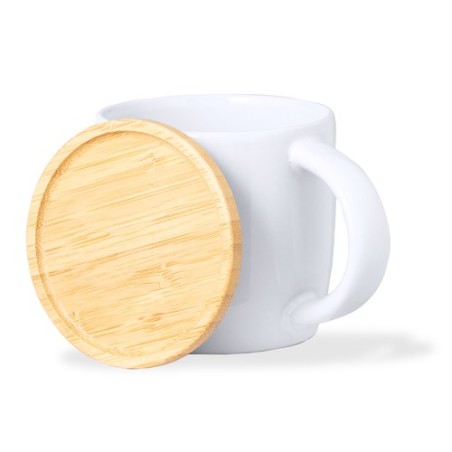 Tasse en Céramique Éco-responsable avec Couvercle en Bambou Personnalisée Zenara Matières : bambou Couleurs : noir personnalisat