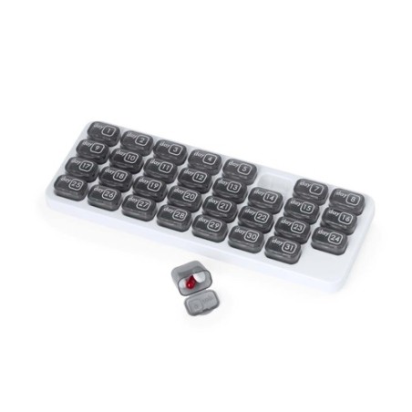 Pilulier Mensuel Organisateur Personnalisé - Stexio Couleurs : gris personnalisable avec votre logo