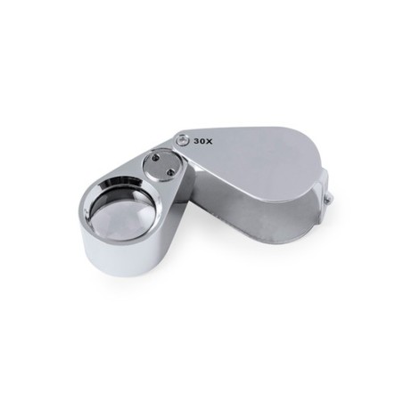 Loupe pliante personnalisée 30X de bureau - Yoplin Matières : métal Couleurs : argenté marquage laser ultra précis