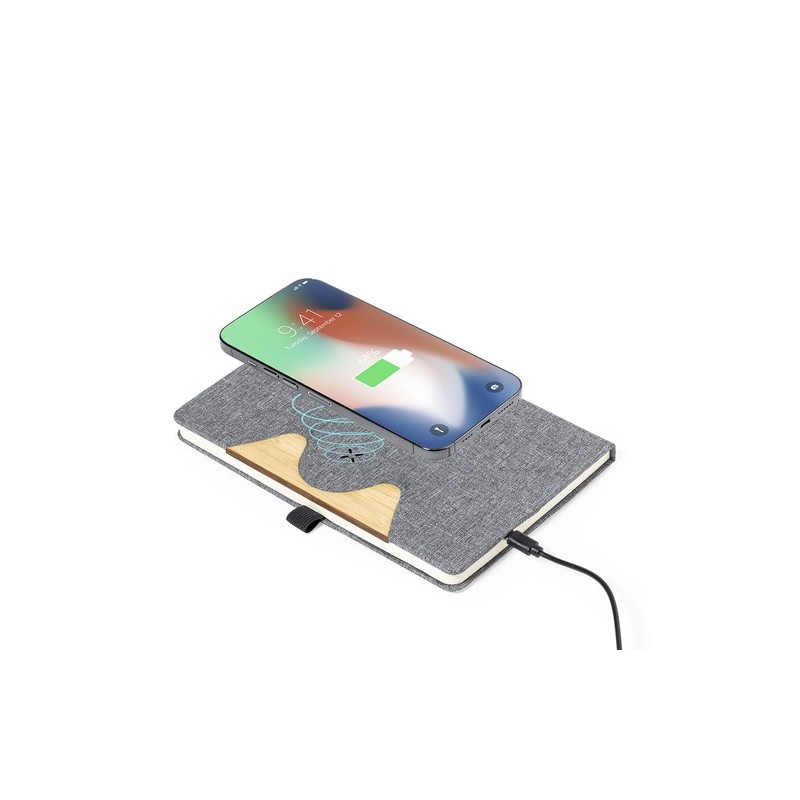Bloc Notes Éco-responsable et Pratique avec Chargeur Dalou Matières : bambou Couleurs : gris impression haute définition