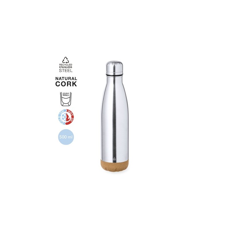 Bouteille Isotherme Éco-responsable Personnalisée Thermique Dagles Matières : liège Couleurs : argenté personnalisable avec votr