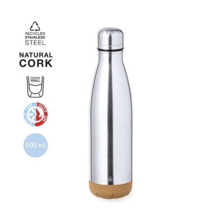 Bouteille Isotherme Éco-responsable Personnalisée Thermique Dagles Matières : liège Couleurs : argenté personnalisable avec votr