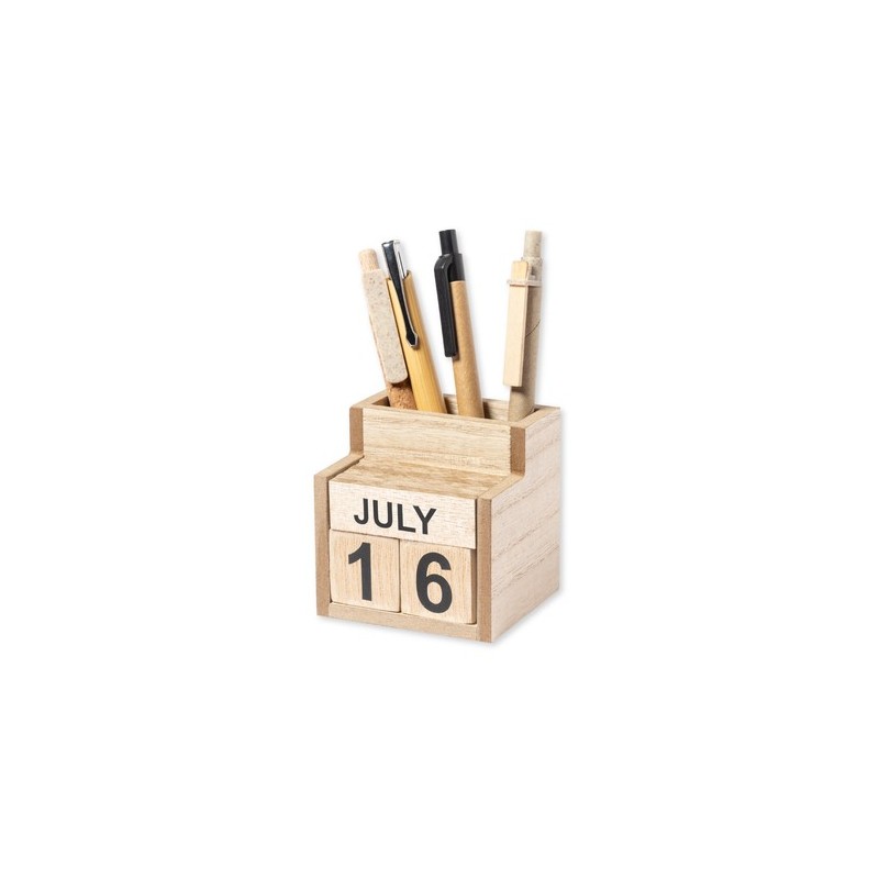 Porte-Crayons Éco-responsable Personnalisé avec Calendrier Perpétuel Laorek Matières : MDF cadeau entreprise pas cher