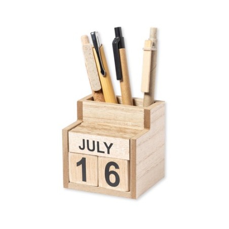 Porte-Crayons Éco-responsable Personnalisé avec Calendrier Perpétuel Laorek Matières : MDF cadeau entreprise pas cher