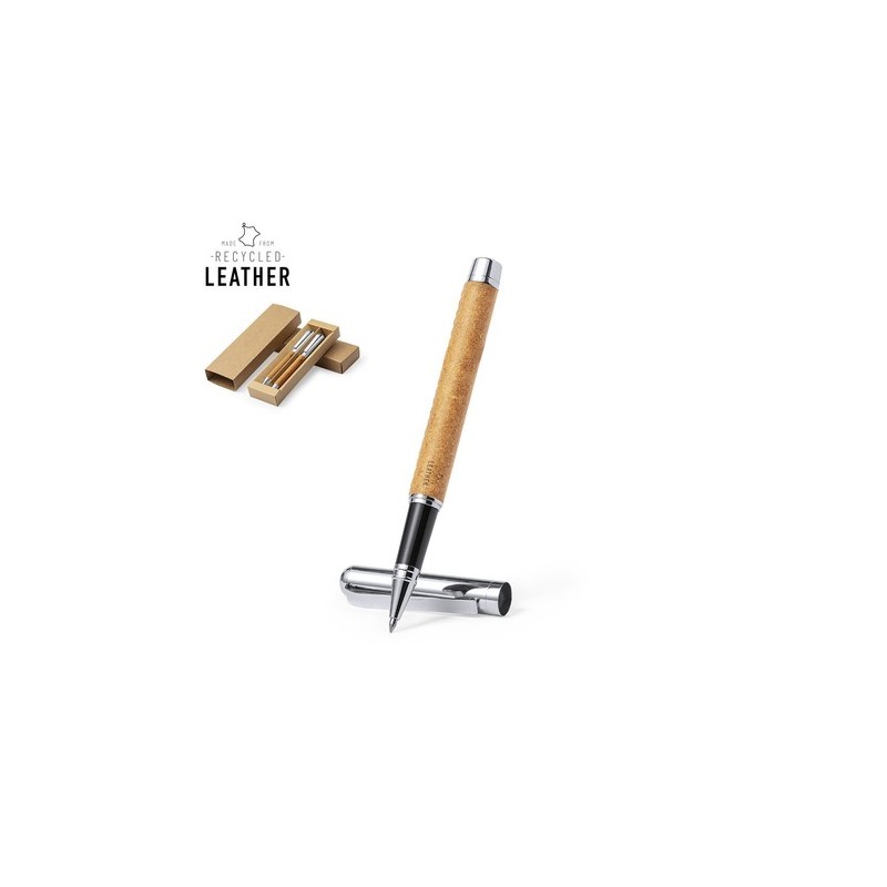 Set Éco-responsable de Stylos et Rollers Personnalisés Vincen pas cher Matières : cuir recyclé