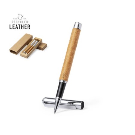 Set Éco-responsable de Stylos et Rollers Personnalisés Vincen pas cher Matières : cuir recyclé