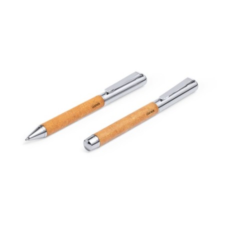 Set Éco-responsable de Stylos et Rollers Personnalisés Vincen pas cher Matières : cuir recyclé personnalisable avec votre logo