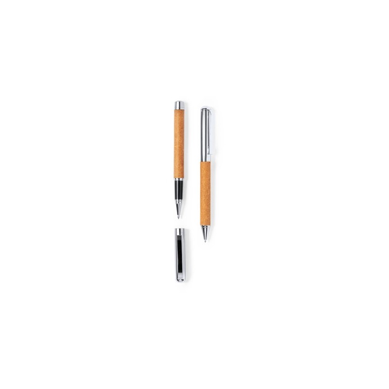 Set Éco-responsable de Stylos et Rollers Personnalisés Vincen pas cher Matières : cuir recyclé impression haute définition
