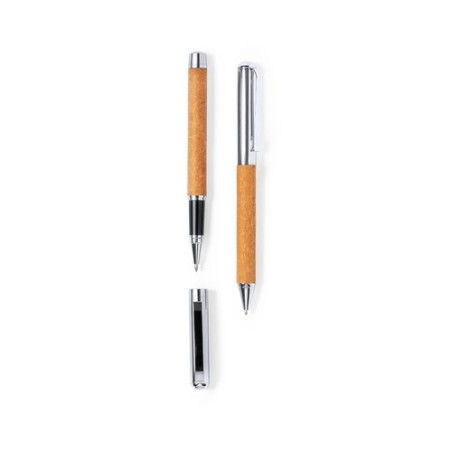 Set Éco-responsable de Stylos et Rollers Personnalisés Vincen pas cher Matières : cuir recyclé impression haute définition