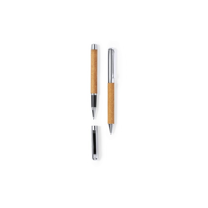 Set Éco-responsable de Stylos et Rollers Personnalisés Vincen pas cher Matières : cuir recyclé marquage couleur éclatante
