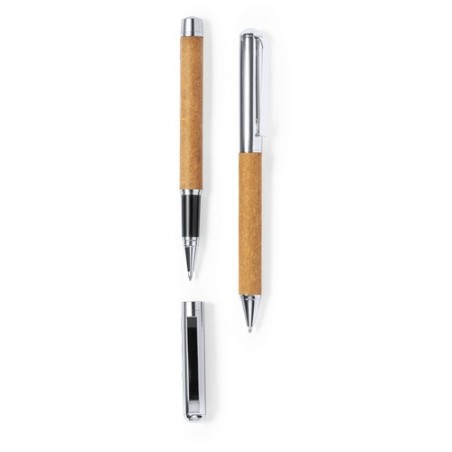 Set Éco-responsable de Stylos et Rollers Personnalisés Vincen pas cher Matières : cuir recyclé marquage couleur éclatante