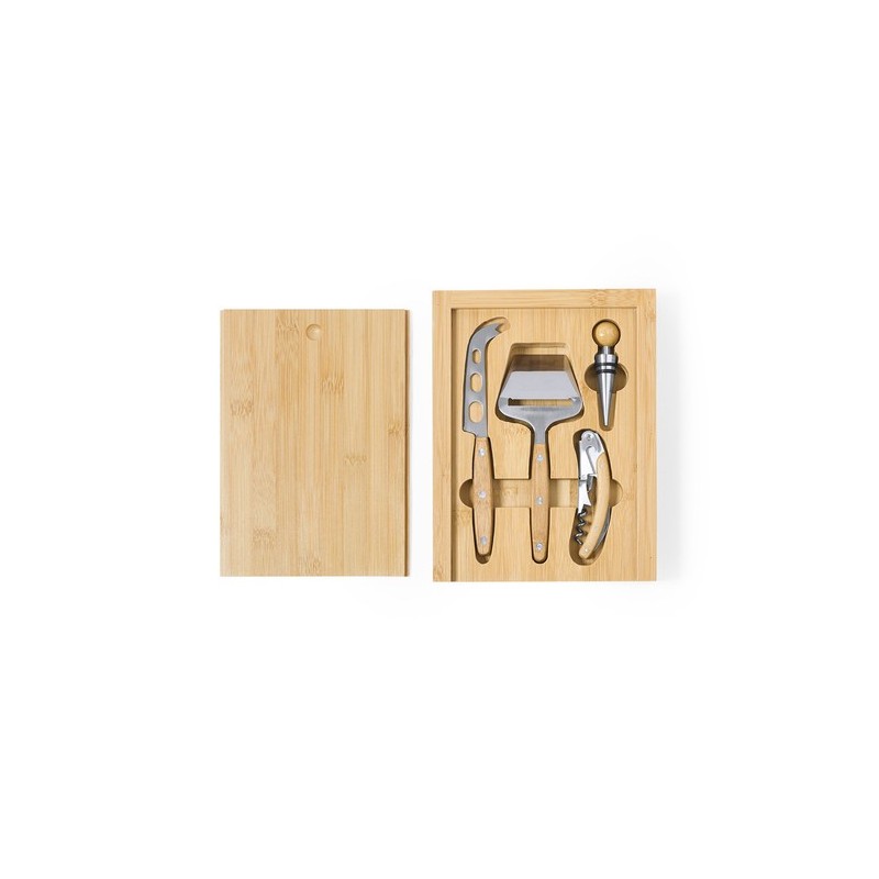Coffret Cadeau Personnalisé Économique de Vin et Fromages Hiblux Matières : bambou personnalisable avec votre logo