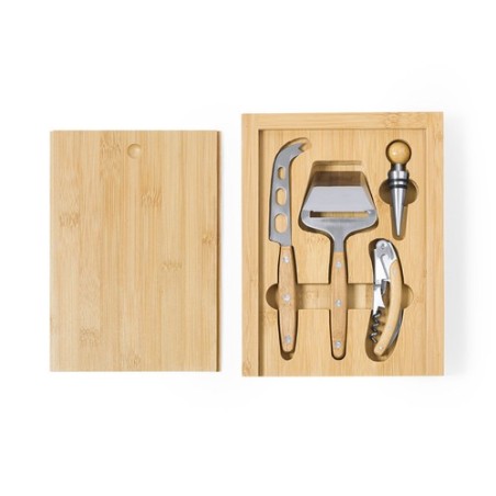 Coffret Cadeau Personnalisé Économique de Vin et Fromages Hiblux Matières : bambou personnalisable avec votre logo