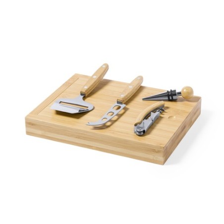 Coffret Cadeau Personnalisé Économique de Vin et Fromages Hiblux Matières : bambou goodies publicitaire événementiel