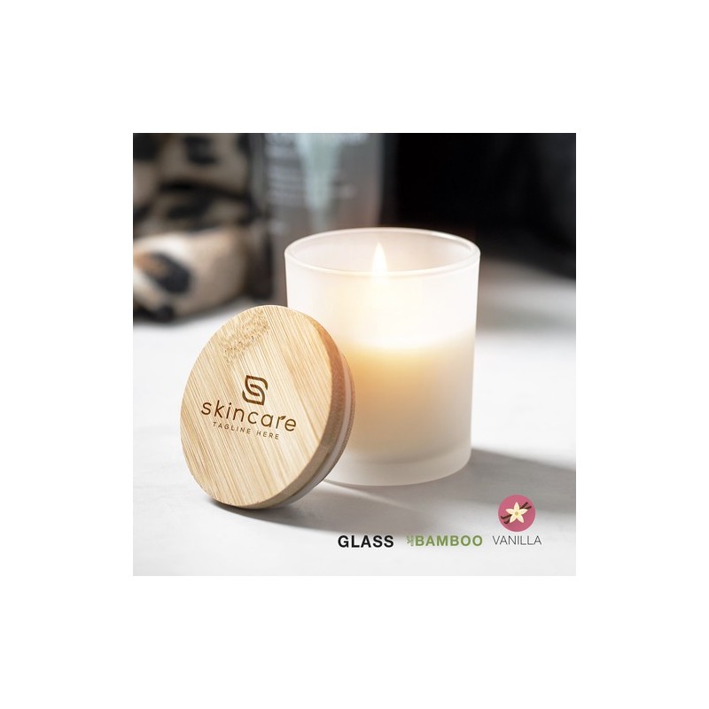 Bougie Aromatique Personnalisée Parfum Vanille Trivak Matières : bambou Couleurs : blanc personnalisable avec votre logo