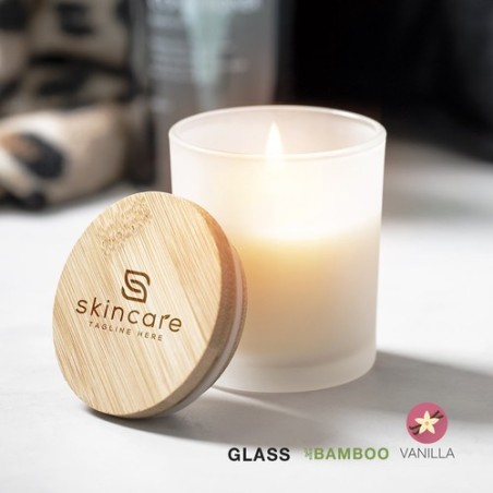 Bougie Aromatique Personnalisée Parfum Vanille Trivak Matières : bambou Couleurs : blanc personnalisable avec votre logo