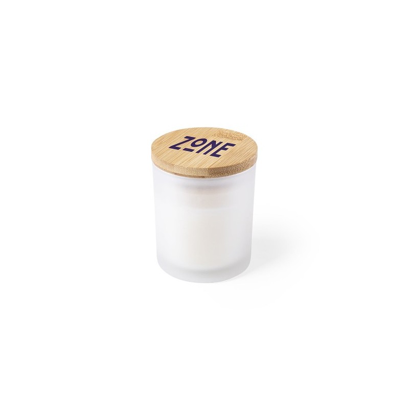 Bougie Aromatique Personnalisée Parfum Vanille Trivak Matières : bambou Couleurs : blanc cadeau entreprise pas cher