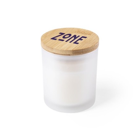 Bougie Aromatique Personnalisée Parfum Vanille Trivak Matières : bambou Couleurs : blanc cadeau entreprise pas cher