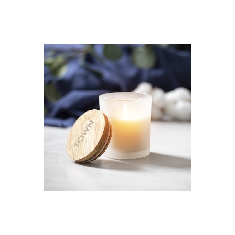Bougie Aromatique Personnalisée Parfum Vanille Trivak Matières : bambou Couleurs : blanc impression haute définition