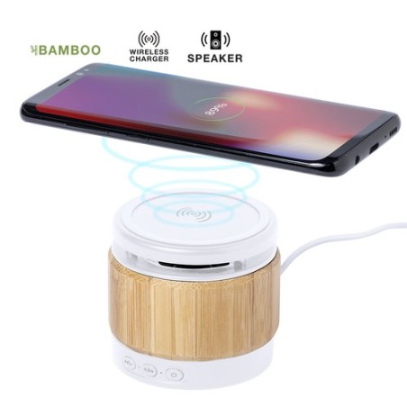 Haut-Parleurs Audio Éco-responsables et Personnalisés Chargeur Zakrox Matières : bambou Couleurs : blanc personnalisable avec vo