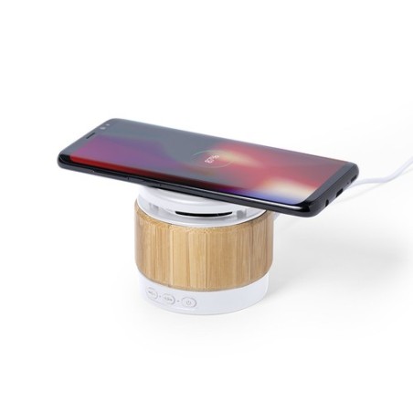 Haut-Parleurs Audio Éco-responsables et Personnalisés Chargeur Zakrox Matières : bambou Couleurs : blanc cadeau entreprise pas c