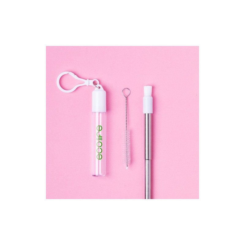Paille réutilisable  personnalisée - Timex Matières : silicone Couleurs : blanc marquage laser ultra précis