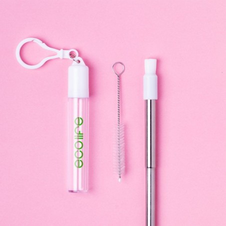 Paille réutilisable  personnalisée - Timex Matières : silicone Couleurs : blanc marquage laser ultra précis