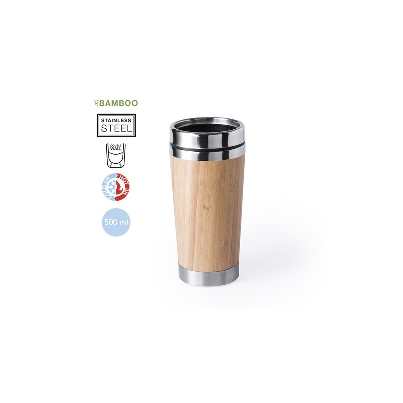 Mug Isotherme Éco-responsable Personnalisé - Verre Thermique Ariston Matières : bambou
