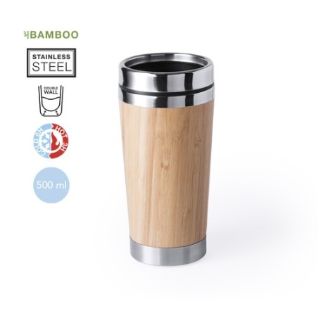 Mug Isotherme Éco-responsable Personnalisé - Verre Thermique Ariston Matières : bambou