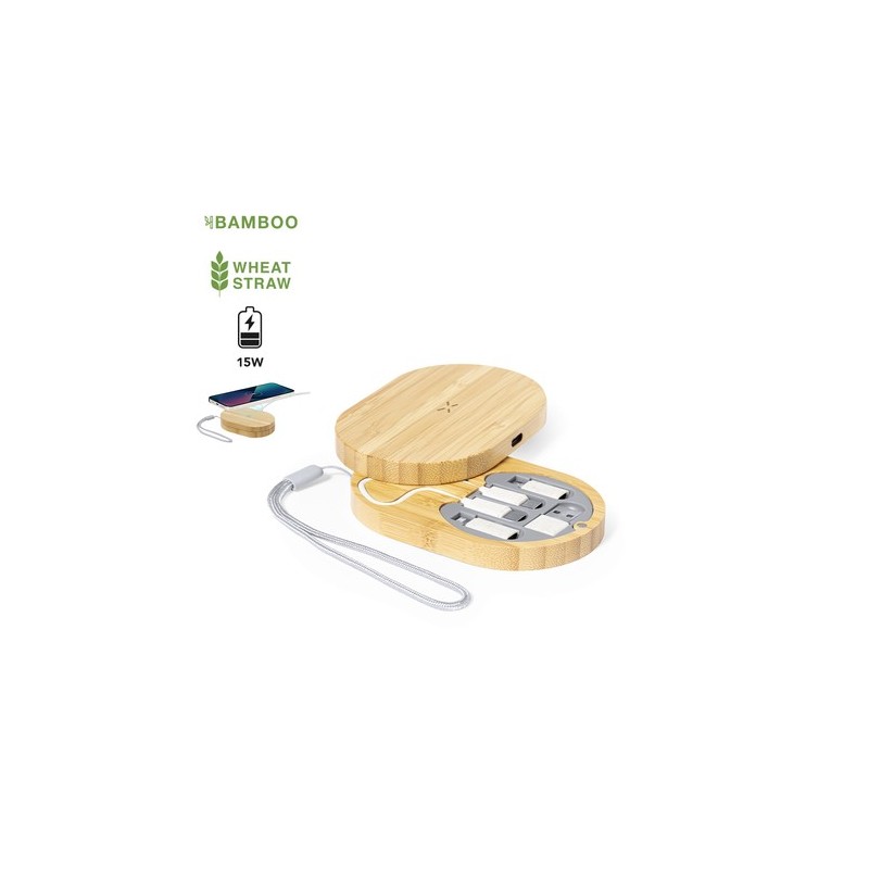 Chargeur sans fil  en bambou personnalisé - Chargeur Eliot Matières : bambou