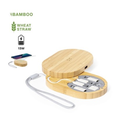 Chargeur sans fil  en bambou personnalisé - Chargeur Eliot Matières : bambou