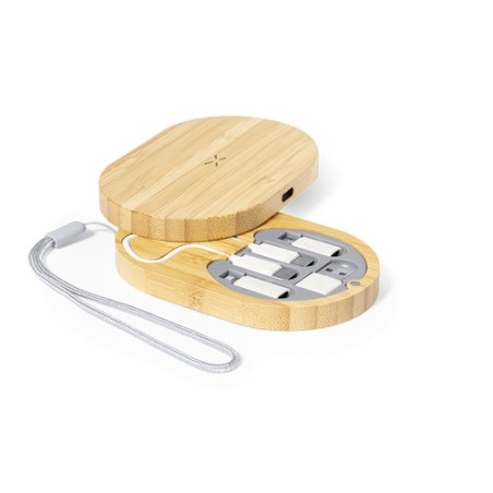 Chargeur sans fil  en bambou personnalisé - Chargeur Eliot Matières : bambou goodies publicitaire événementiel