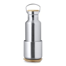 Set de Mugs et Bouteilles Isothermes Pratiques Personnalisés Debris pas cher Matières : bambou Couleurs : argenté