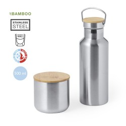 Set de Mugs et Bouteilles Isothermes Pratiques Personnalisés Debris pas cher Matières : bambou Couleurs : argenté 2