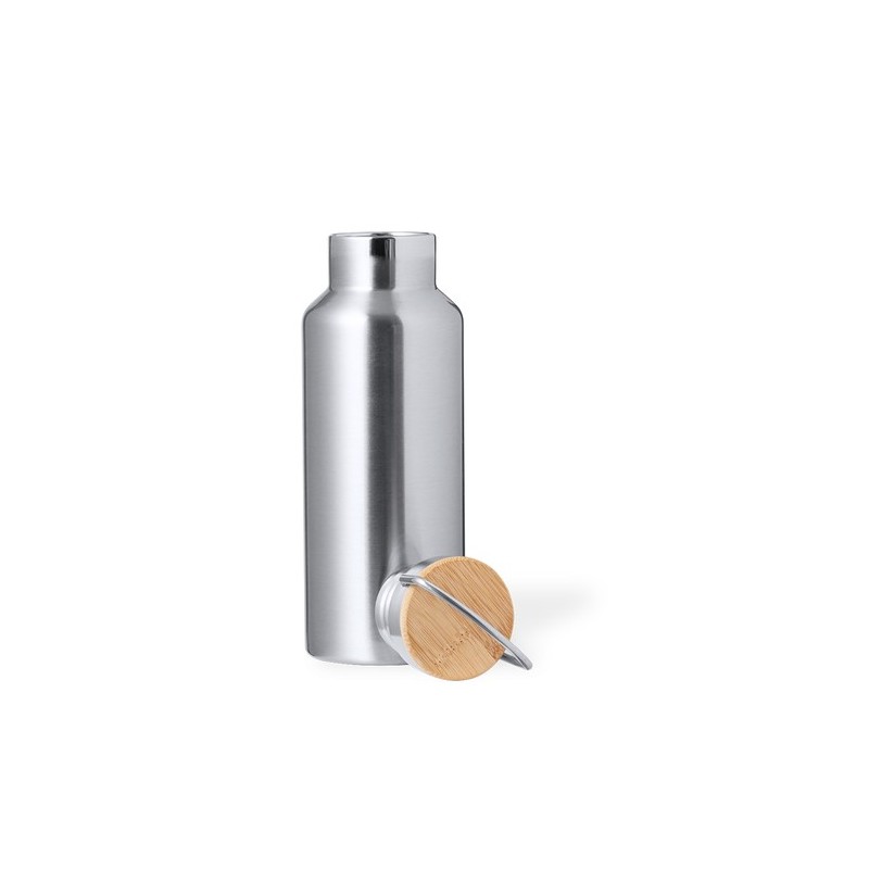 Set de Mugs et Bouteilles Isothermes Pratiques Personnalisés Debris pas cher Matières : bambou Couleurs : argenté impression hau