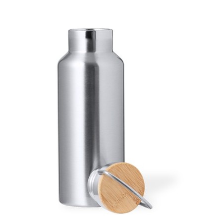 Set de Mugs et Bouteilles Isothermes Pratiques Personnalisés Debris pas cher Matières : bambou Couleurs : argenté impression hau