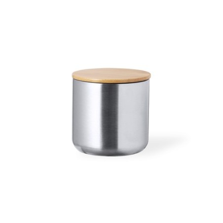 Set de Mugs et Bouteilles Isothermes Pratiques Personnalisés Debris pas cher Matières : bambou Couleurs : argenté marquage laser