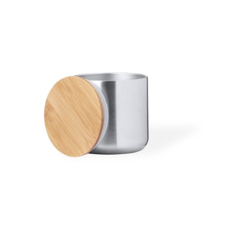 Set de Mugs et Bouteilles Isothermes Pratiques Personnalisés Debris pas cher Matières : bambou Couleurs : argenté livraison expr